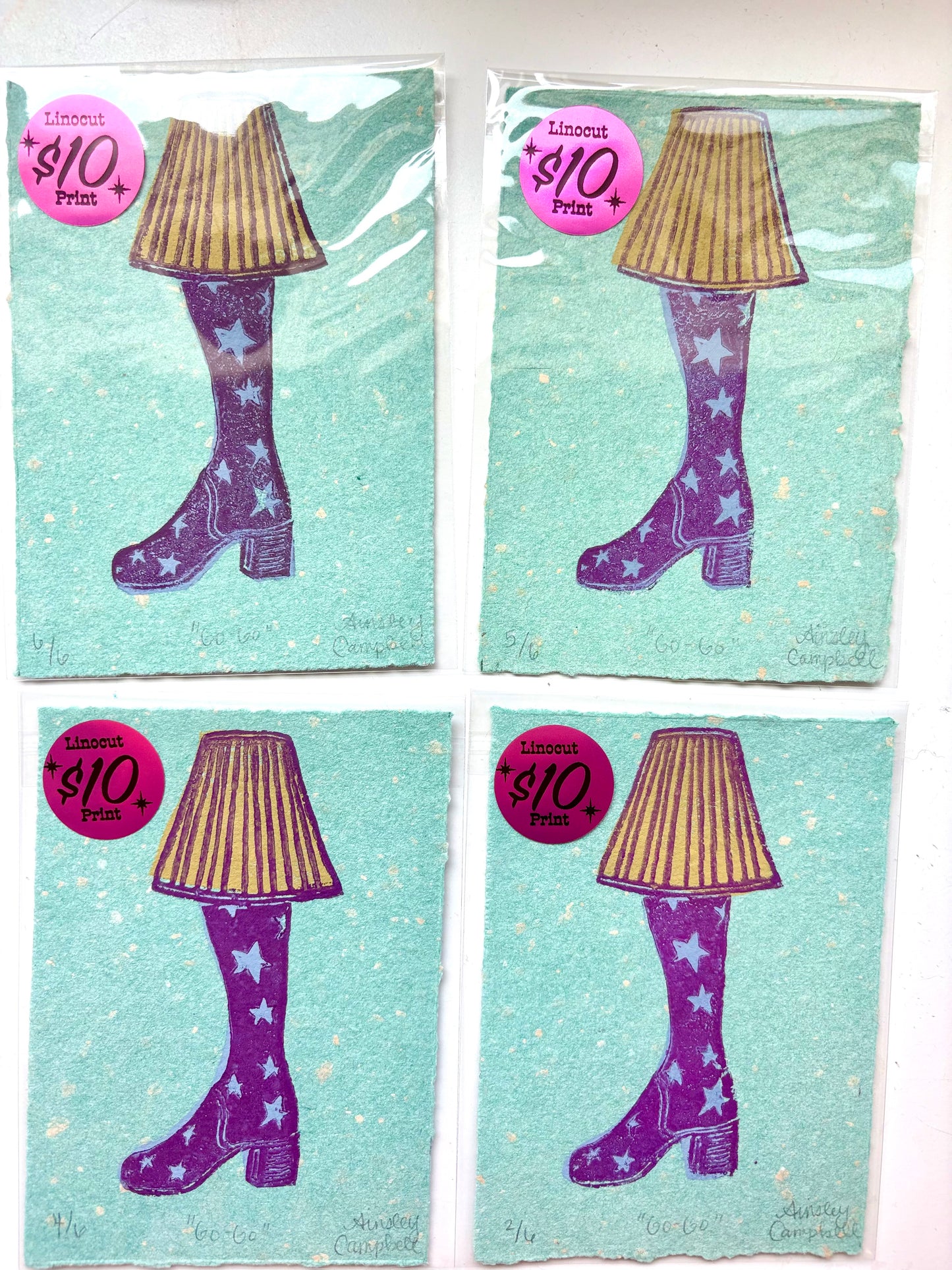 "Go-Go" linocut print - 3 color