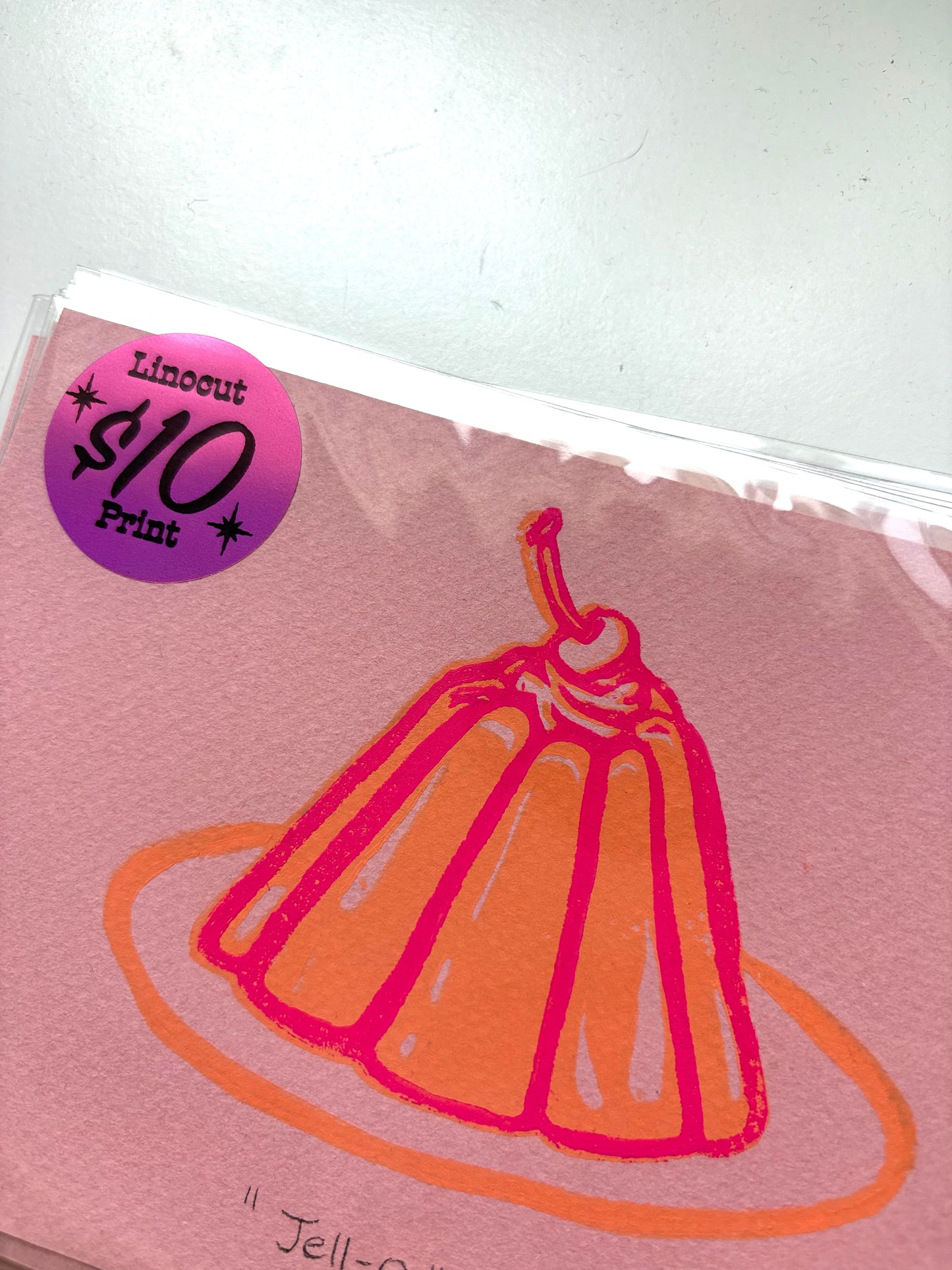 "Jell-O" linocut print - pink paper