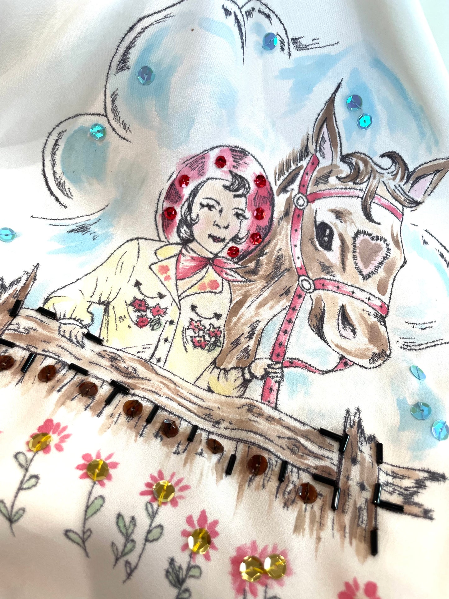 Vintage 1950's Blouse with Hand-Painted Cowgirl & Horse 🐴💗 by me