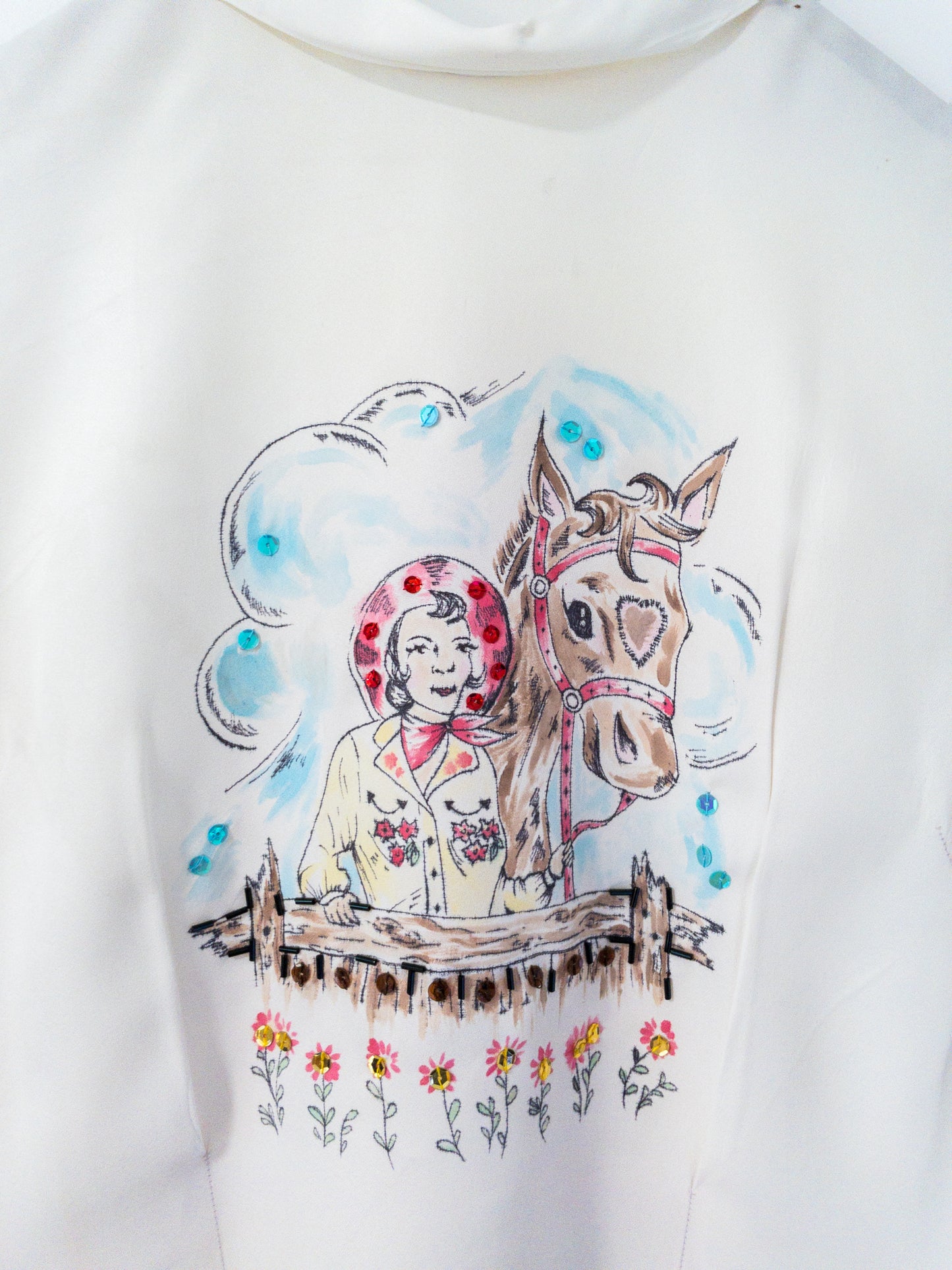 Vintage 1950's Blouse with Hand-Painted Cowgirl & Horse 🐴💗 by me