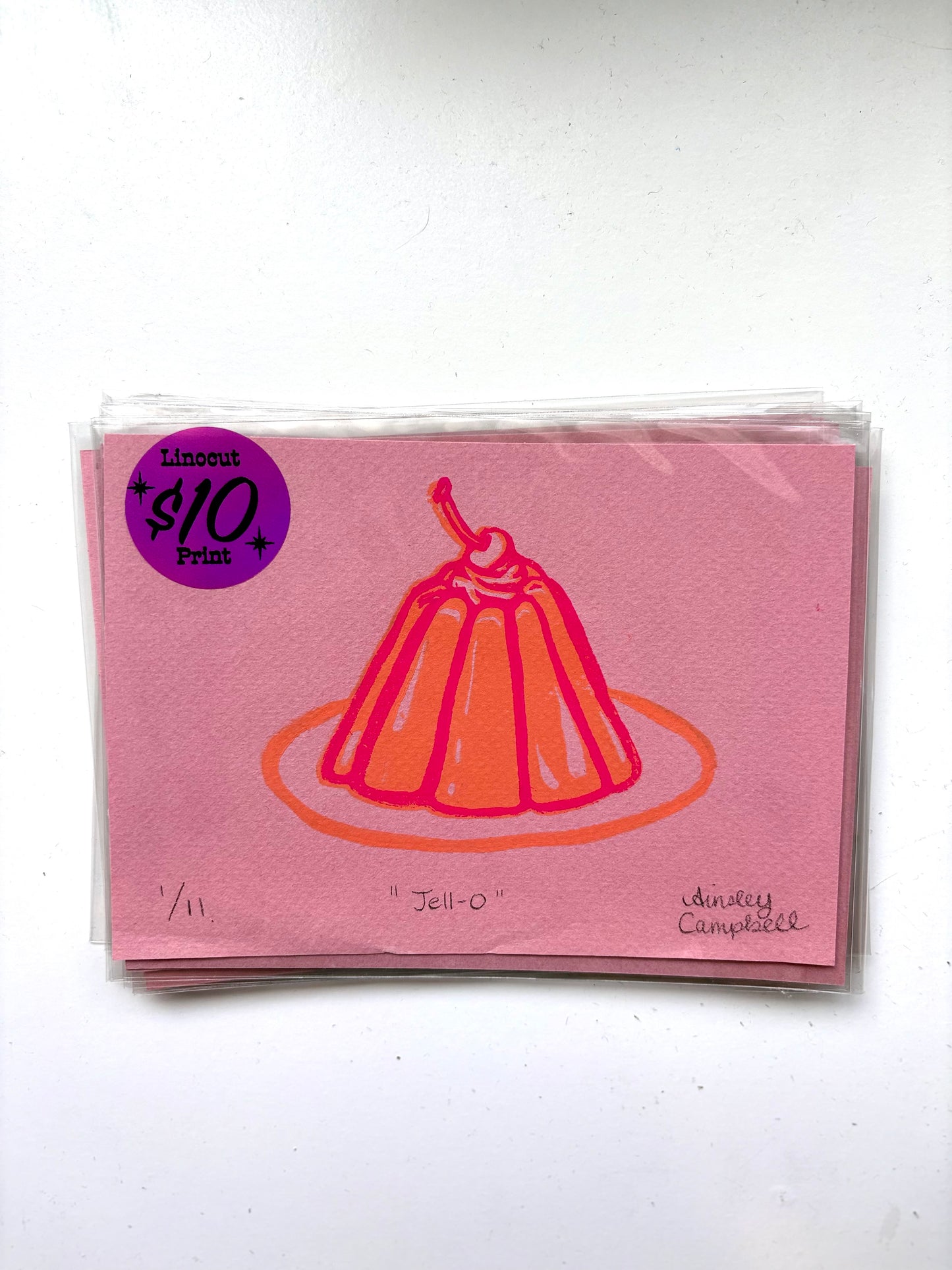 "Jell-O" linocut print - pink paper