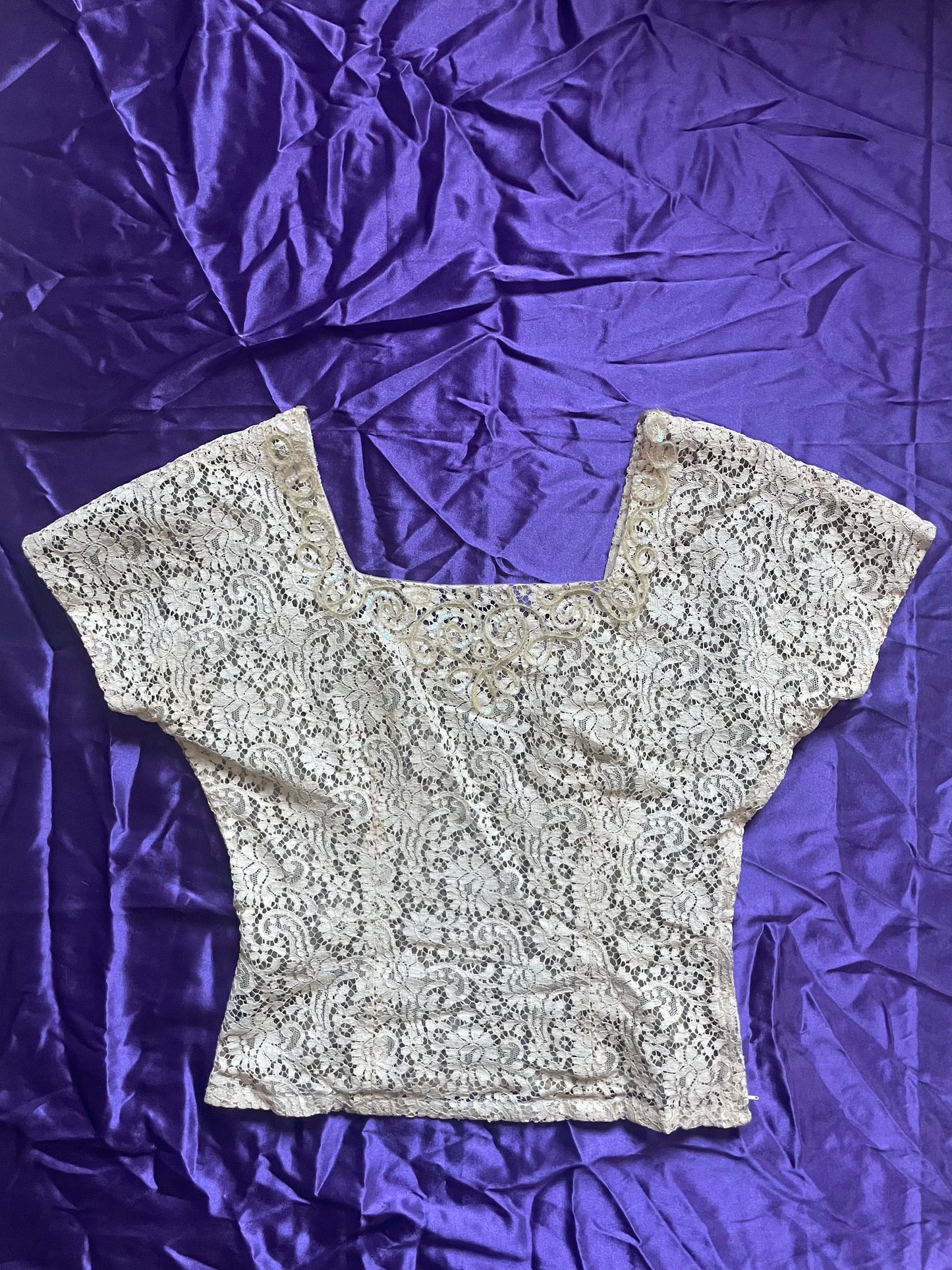 Vintage 1940's Lace & Sequin Cream Cocktail Blouse