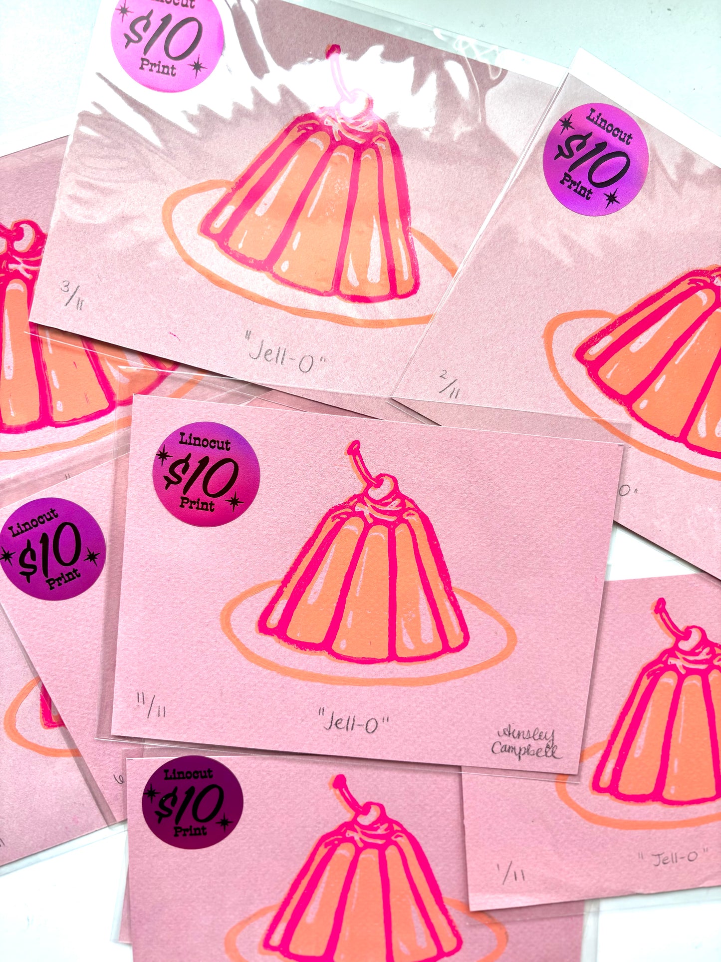 "Jell-O" linocut print - pink paper