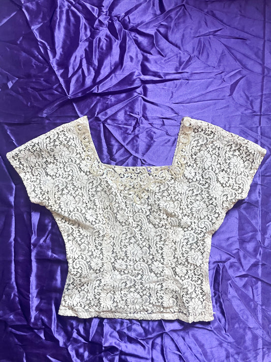 Vintage 1940's Lace & Sequin Cream Cocktail Blouse